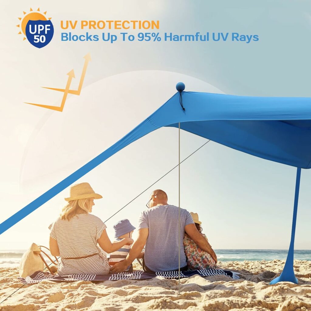 Beach Canopy YENGIAM Beach Tent Pop Up Shade 11X11 FT Portable Sun Shelter Extra Windproof Rope Stable Sun Protection with Carry Bag Easy Set Up for Family Outdoor Camping Fishing Backyard Picnics