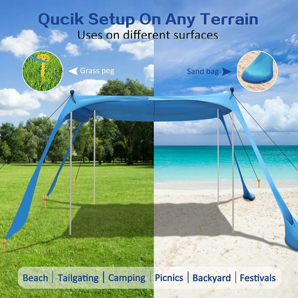 Beach Canopy YENGIAM Beach Tent Pop Up Shade 11X11 FT Portable Sun Shelter Extra Windproof Rope Stable Sun Protection with Carry Bag Easy Set Up for Family Outdoor Camping Fishing Backyard Picnics