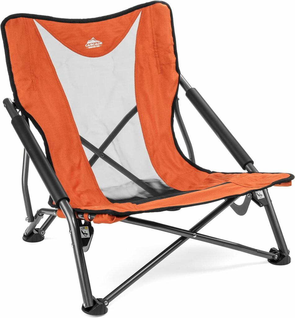 Cascade Mountain Tech Camping Chair - Low Profile Folding Chair for Camping, Beach, Picnic, Barbeques, Sporting Event with Carry Bag , Black