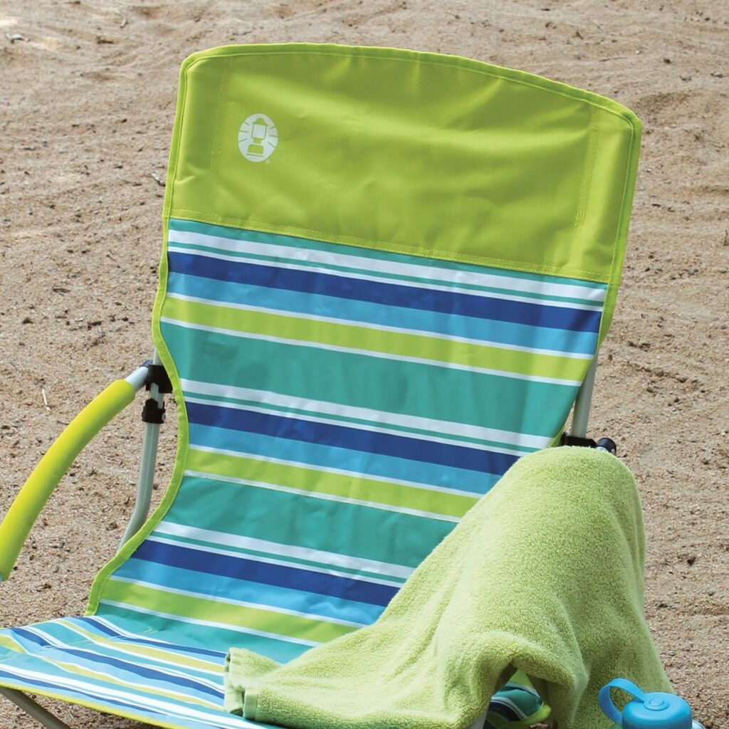 Coleman Utopia Breeze Beach Chair, Lightweight  Folding Beach Chair with Cup Holder, Seatback Pocket,  Relaxed Design; 21-inch Seat Supports up to 250lbs