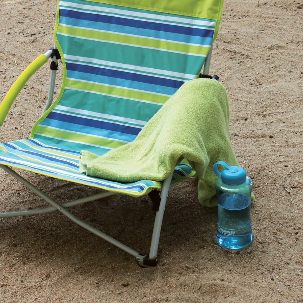 Coleman Utopia Breeze Beach Chair, Lightweight  Folding Beach Chair with Cup Holder, Seatback Pocket,  Relaxed Design; 21-inch Seat Supports up to 250lbs