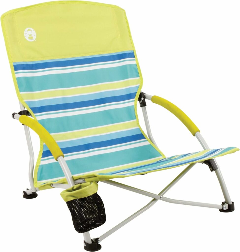 Coleman Utopia Breeze Beach Chair, Lightweight  Folding Beach Chair with Cup Holder, Seatback Pocket,  Relaxed Design; 21-inch Seat Supports up to 250lbs