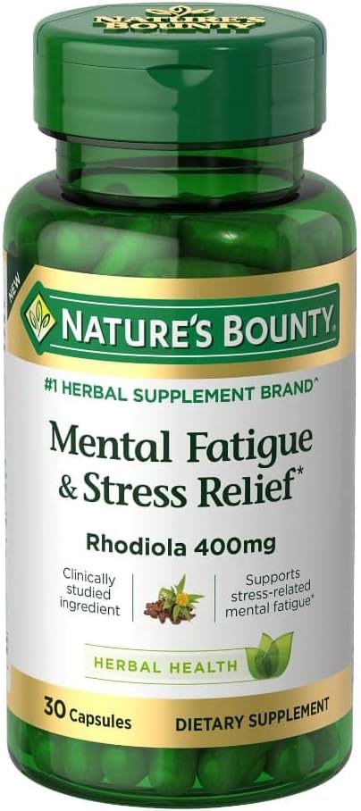 Natures Bounty Mental Fatigue and Stress Relief, Rhodiola Supplement, 400 mg, Capsules, 30 Ct