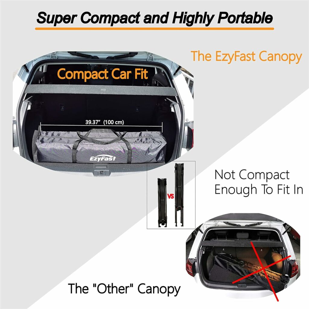 EzyFast Compact Pop Up Canopy Tent, Collapsible Instant Shelter,Portable Sports Cabana, with Built-in Weight Bags, 8 x 8 ft Base / 6 x 6 ft Top for Camping, Hiking, Picnic, Family Outings (Khaki)