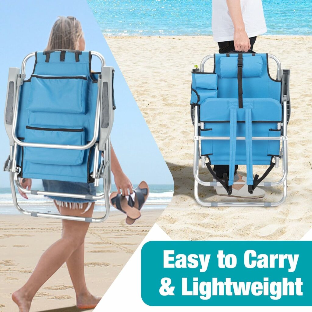 Folding Backpack Beach Chairs for Adults,Patio Lightweight Camping Chair(Only 5 Lbs),Lay Flat Folding Backpack Beach Chair,Portable Foldable Outdoor Camping Chair for Picnic, Barbeques,Sporting Event