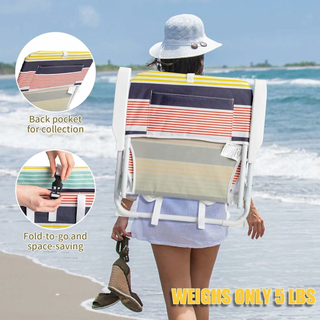 Folding Backpack Beach Chairs for Adults,Patio Lightweight Camping Chair(Only 5 Lbs),Lay Flat Folding Backpack Beach Chair,Portable Foldable Outdoor Camping Chair for Picnic, Barbeques,Sporting Event